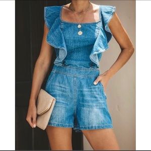 VICI Sangria Denim Pocketed Romper size small